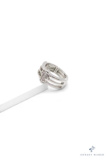 Crossed Grace - Silver Ring (Not Paparazzi)